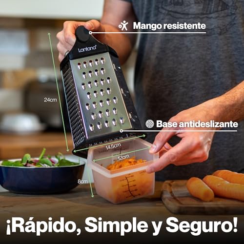 Miniatura 4 de Lantana - Rallador Manual Con 6 Caras Y Contenedor Para Alimentos - Para Rallado Grueso, Mediano, Fino, Ultrafino Y Raspado - Con Función Mandolina - Con Recipiente Medidor Y Tapa