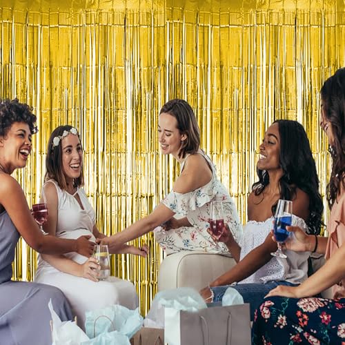 2 Pack Gold Fringe Curtain Party Backdrop, Gold Tinsel Backdrop, Decorations for Birthday, Holidays, Parties & More - Thumbnail 4