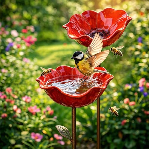 2 Stuick Gartenstecker aus Metall, Vogeltränke Garten,Handgefertigt Blumenform Vogeltränke Winterfest Insektentränke Bienentränke Gartenfiguren & Gartenstatuen Gartendeko für Draußen (2-A)