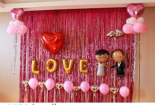 Image of Party Propz Pink Foil Curtain for Decoration - Set of 3 Pcs Pink Foil Curtain for Birthday Decoration | Party Decoration Items | Foil Fringe Curtain
