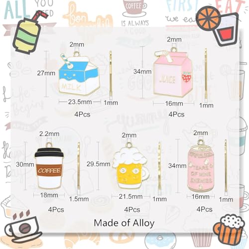 Stiesy 20Pcs 5 Styles Enamel Drink Theme Charms Beverage Charms Milk Box Beer Coffee Canned Drink Dangle Charms for Jewellry Making DIY Crafts Gift - Image 2