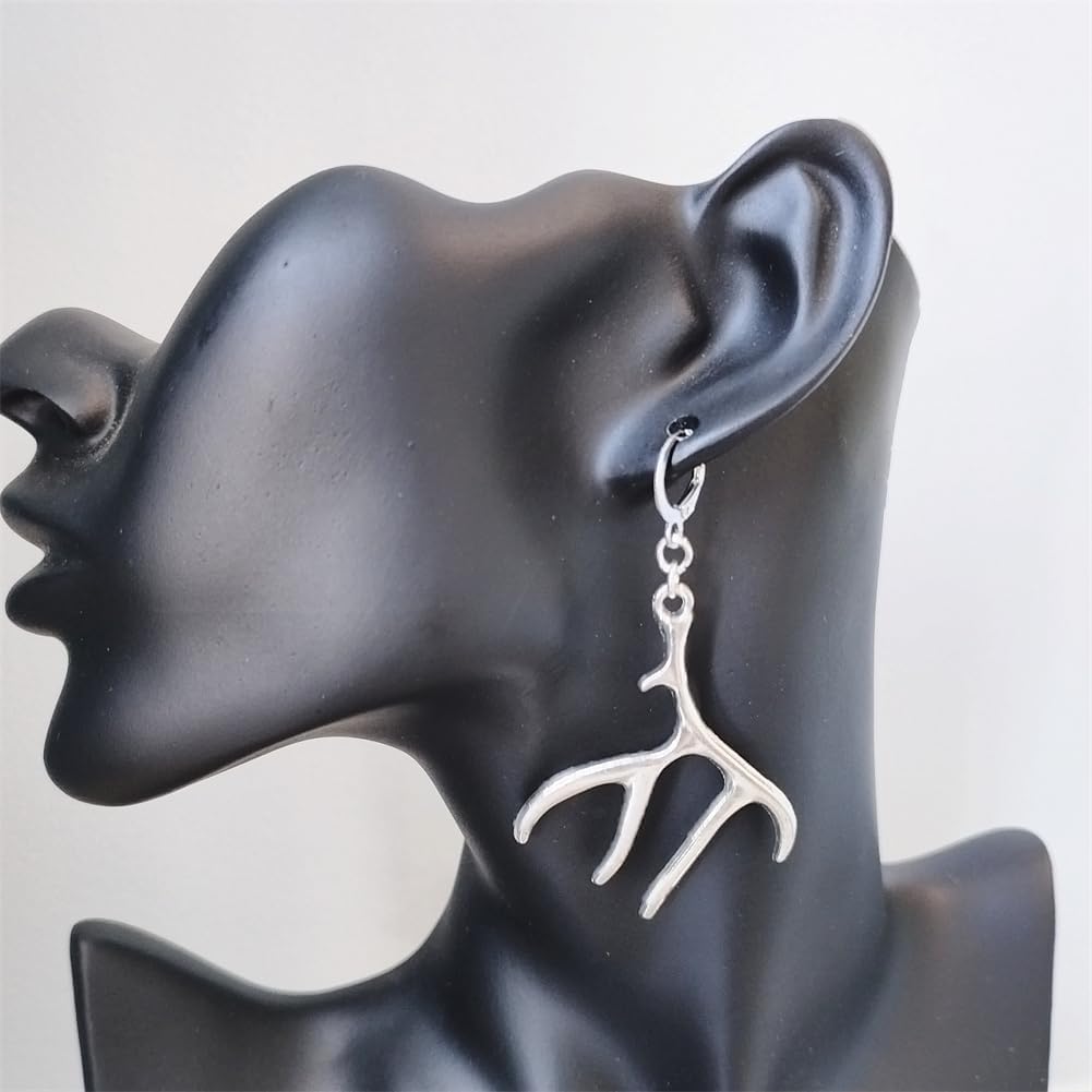 Antlers Charm Leverback Earrings for Men Women, Deer Pendant Dangle Earrings, Cosplay Dress up Accessories for Her - Image 3