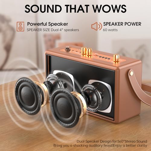 Image of Karaoke Machine for Adults,2 Wireless Microphones for Karaoke Speaker, Portable Microphone and Speaker Support Four-Channel Microphone Expansion for Home Part,Car,Indoor /Vintage Gifts-Brown