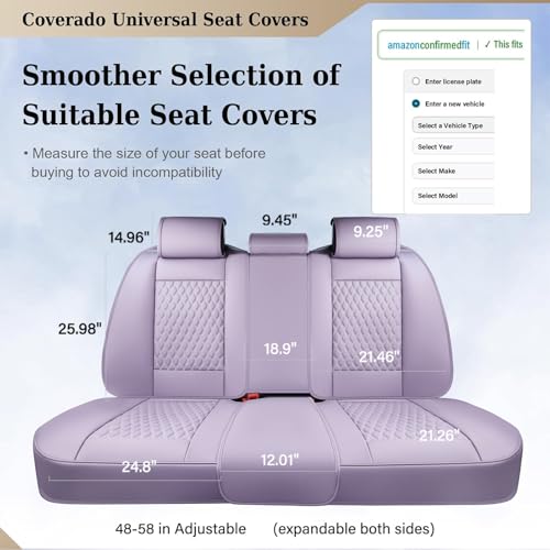 Image of Coverado Rear Seat Covers, Leather Seat Cover for Car, Universal Waterproof Automotive Seat Cushion Protector for Most Cars Trucks SUV (Purple)