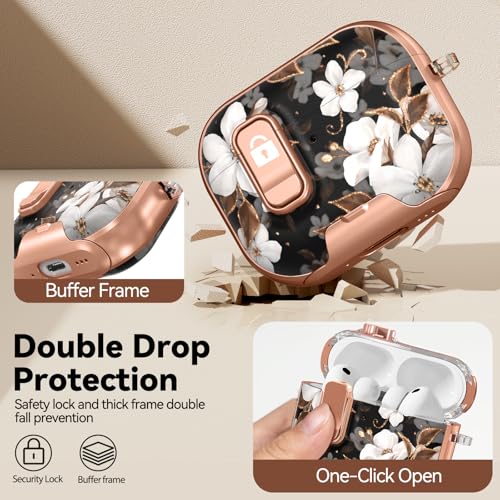 Image of for AirPod Pro 3 Case 2025, with Safty Lock & Phone Stand for Floral AirPod Pro 3 Generation Case Cover for Women Girly, iPod Pro 3 Cases with Keychain & Cleaner Kit - Black Gold Flower
