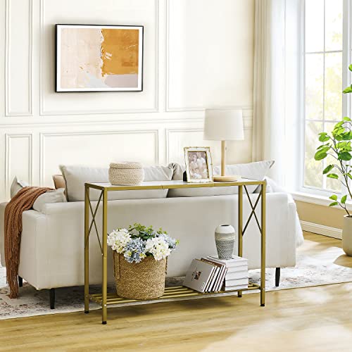 Tajsoon Console Table, Entryway Table, Narrow Sofa Table With Shelves, Entrance Table For Hallway, Entryway, Living Room, Foyer, Corridor, Office, Gold & White #TOP3