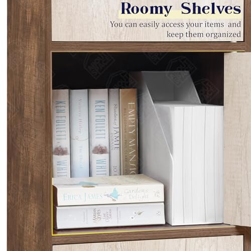 Image of ABOUT SPACE Wooden Cabinet - 4 Tier Storage Cabinet for Living Room with Magnetic Door, Space Saving Book Self for Home, Engineered Wood Kitchen Crockery Unit (Walnut - L 38 x B 38.5 x H 133 cm)
