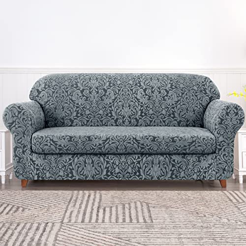 Subrtex Sofa Slipcover 2-Piece Jacquard Damask Couch Cover With Seat Cushion Stretch Furniture Protector For Armchair In Living Room For Kids, Pets (Large,Grayish Green), Grayishgreen #TOP5