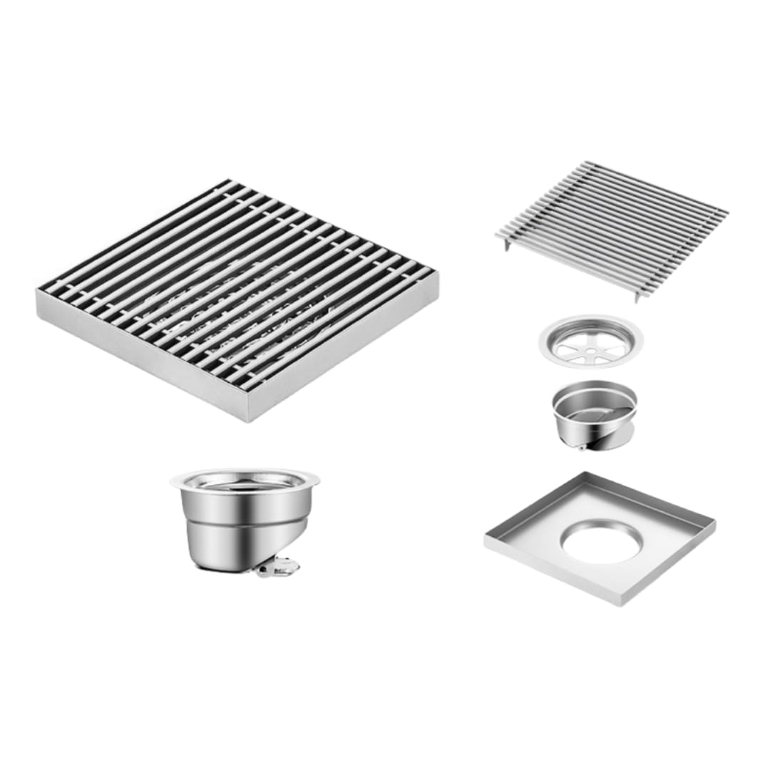 KJdxfhFH Bathroom floor drains, Outdoor Large Caliber Floor Drain Stainless Steel Thickened(10 * 10cm Brushed)