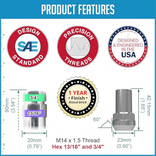 image for Wheel Accessories Parts 4 Locks + Key M14x1.5 14x1.5 Thread Closed End