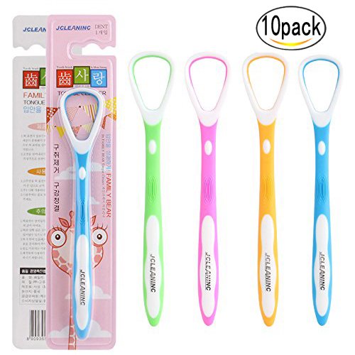 Healthcom 10 Pcs Tongue Cleaners Food Grade Silicone Tongue Brushes Manual Tongue Scrapers