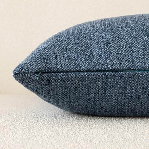 Image of Foindtower Set of 2 Decorative Textured Burlap Linen Throw Pillow Covers Farmhouse Boho Cushion Cover Solid Accent Pillowcase for Couch Sofa Bed Living Room Home Decor, 22x22 Inch,Navy Blue