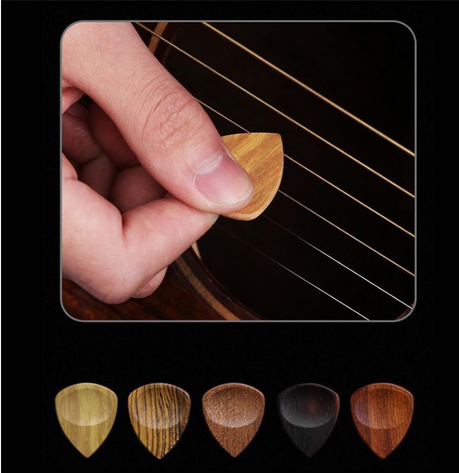Guitar Wooden Pick Storage Chest with 5 x Wooden Guitar Plectrums - Image 4