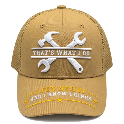 I Fix Stuff and I Know Things Embroidered Hat Gift for Men Who Have Everything Funny for Dad Or Husband Birthday Gifts for Husband(US Alpha One Size Khaki)