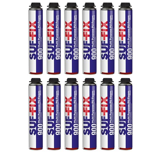 SUF-FIX 12x Expanding Foam Gun Grade | 750 ml Gap Filler Expanding Foam for Insulation Gap Filling Sealing | PU Expansion Polyurethane Foams Can | Fire Class B3 DIN 4102-1 (12 Pack)