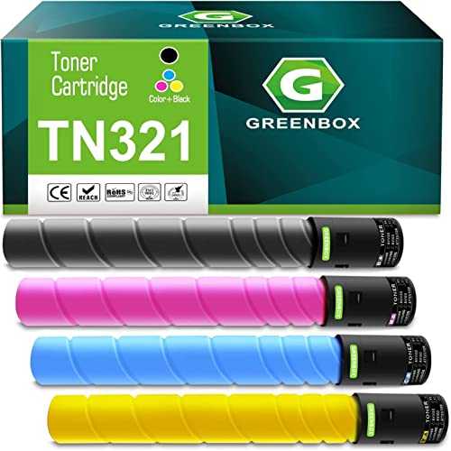 GREENBOX Cartucho de tóner compatible de repuesto para TN321 Konica Minolta BizHub C224e C364e C284e C224 C284 C364 TN321K TN321C TN321M TN321Y (paquete de 4)