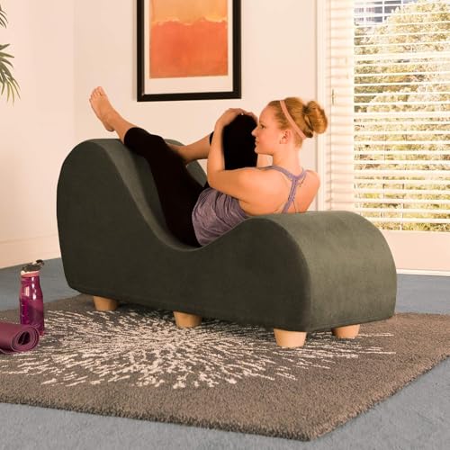 Image of Faux Leather Yoga Stretch Chair Couch - Play, Relax & More | Love Seat for Couples, Fun, & Flexibility! (Moss)