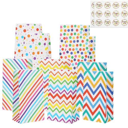 4EVERHOPE 10pcs Bolsas de regalo de papel para fiestas,bolsas de regalo Kraft Party con 24 pegatinas, Bolsas de papel fuertes para dulces, fiestas infantiles, celebraciones de festivales, Navidad