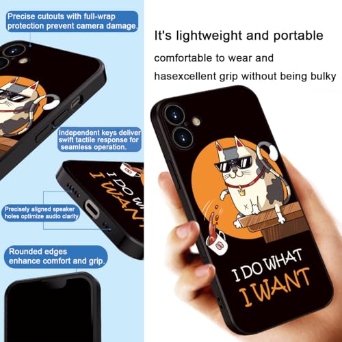 for iPhone 16 Case Cat Cute and Fashion Phone Case - 'I Do What I Want' Cartoon Design | Shockproof Soft Cover for Girls & Women (B2-Cartoon Cute cat)