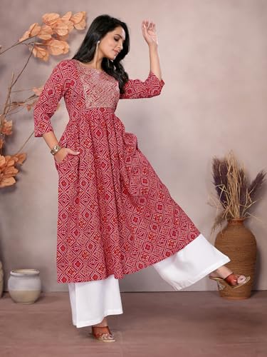 Image of rangita Women Rayon Regular Fit Embroidered Calf Length Anarkali Kurti | Kurta