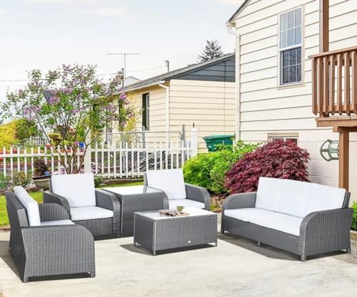 Image of Outdoor Conversation Set Wicker Patio Outdoor Rattan Sofa Set with Cushions and Center Table Deck Furniture for Garden Porch Backyard Balcony Sofa Set(Selvar)