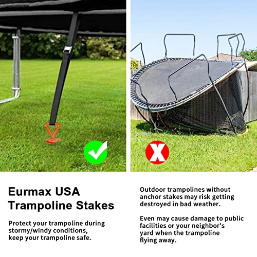 Image of Eurmax USA 4 Pack Heavy Duty Ground Stakes,Industrial Grade Spiral Steel Screw-In Trampoline Anchors with 4 Reinforced Straps,High Wind Stabilizing Kit for Dog Tie-Out,Canopies,Sheds,Swing Sets,Orange