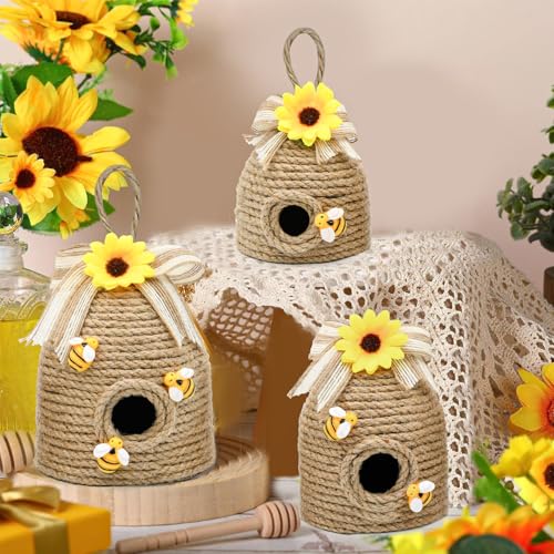 Bienenstock-Dekor, 3er-Pack, Bauernhaus-Bienen-Dekorationen, rustikale Bienen-Heimdekoration, Frühlings- und Sommer-Bienen-Heimdekoration für Küche, Wohnzimmer und Regale, Sonnenblumen-Dekorationen