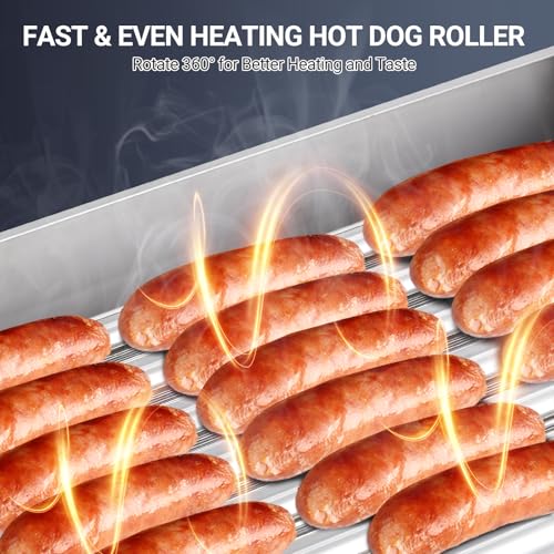 GarveeHome 18 Hot Dog Roller, 1050W Dual Temp Control Hot Dog Machine with 7 Roller, Stainless Steel Hot Dog Grill with Removable Oil Drip Tray, Hot Dog Roller Machine for Home and Commercial Use