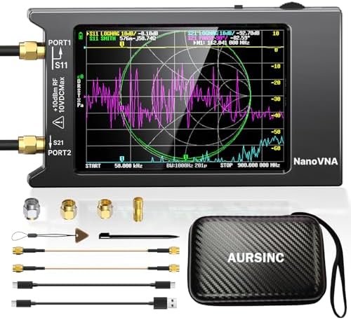 AURSINC NanoVNA H4 Vector Network Analyzer, Lastest V4.4 9kHz-1.5GHz 4" Antenna Analyzer, with EVA Hard Shell Protective Storage Bag for Antenna Analyzer, Shockproof, Waterproof, with Carry Strap