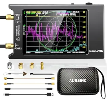 AURSINC NanoVNA H4 Vector Network Analyzer, Lastest V4.4 9kHz-1.5GHz 4" Antenna Analyzer, with EVA Hard Shell Protective Storage Bag for Antenna Analyzer, Shockproof, Waterproof, with Carry Strap