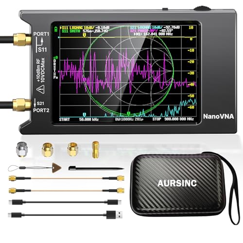 Image of AURSINC NanoVNA H4 Vector Network Analyzer, Lastest V4.4 9kHz-1.5GHz 4 inch Antenna Analyzer, with EVA Hard Shell Protective Storage Bag for Antenna Analyzer, Shockproof, Waterproof, with Carry Strap