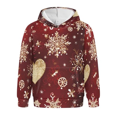 Kids Hoodies Sweaters Christmas Xmas Snowflake Hooded Sweatshirts with Big Pockets for Boys Girls B0400372
