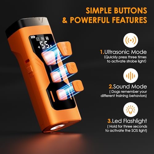 Dog Bark Deterrent Devices, 3X Ultrasonic Anti Barking Device for Dogs, 4 Frequencies 5 Training Modes 65ft Safer Alternatives to Bark Collars, Portable Design with Display for All Dogs (Orange) — view 3