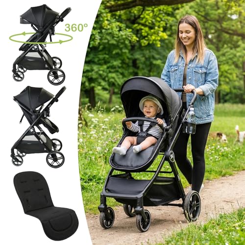 Miniatura 3 de Twinly - Cochecito Bebé 3 En 1 Con Silla De Coche I-Size Silla Paseo Reversible, Carrito Con Plegado Compacto, Capazo Con Capota Xxl, Incluye Bolso, Mosquitera, Plastico Lluvia Negro
