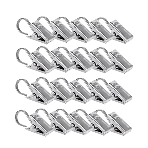 Cabilock 20Pcs Rustproof Curtain Rings with Clips Heavy Duty Drapery Hooks for Easy Hanging Satin Nickel Finish Suitable for Home Office Schools and Clinics