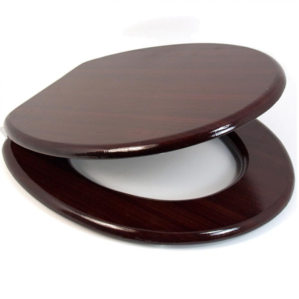 New 18" Mahogany MDF Universal Bathroom WC Toilet SEAT Easy FIT with Fittings Wooden W/C