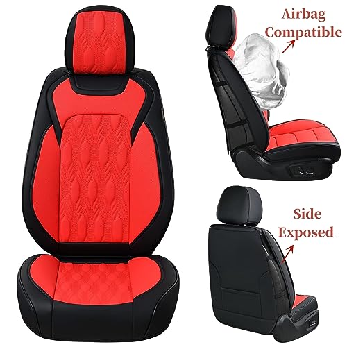 Image of Coverado Front Seat Covers for Cars, 2 Seats Luxury Premium Leather Seat Covers Car Seat Protectors with Embossed Pattern, Waterproof Automotive Seat Covers Universal Fit for Most Vehicles, Red&Black