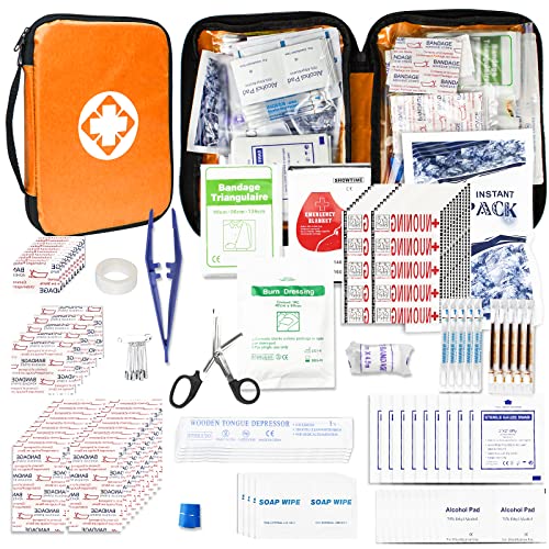 300Piece Portable First Aid Kit Refill Supplies for Car Mini Caming Emergency First Aid Kit Hiking Survival Essential Kit for Outdoor Adventure Emergency Case, Orange 1st Aid