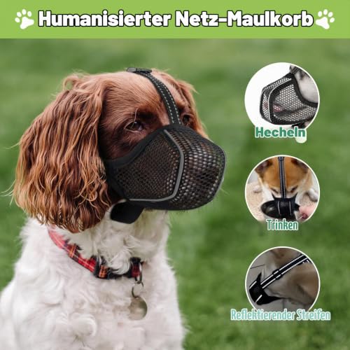 Maulkorb Mittlere/für große Hunde,Fressschutz Hund, Verstellbarer Atmungsaktiver Maulkorb für Haustiere,Anti-Kau-Mundschutz für Hunde,Passendes Hundehalsband(L)