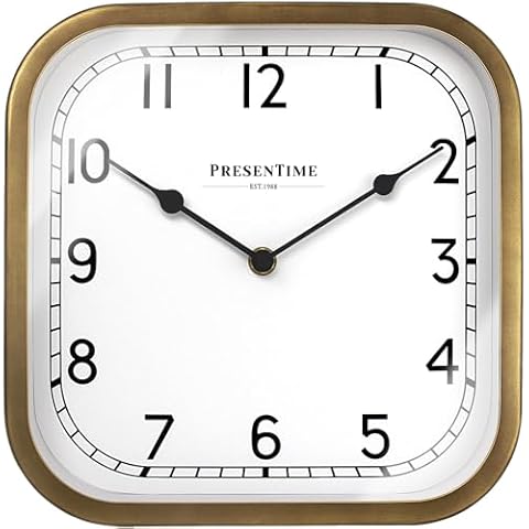 Presentime & Co 10" Anton Vintage Square Clock, Silent No Ticking, Wall & Mantel 2 in 1 Clock, Desk and Shelf Clock, Tabletop Décor, Antique Hamilton Gold Cover