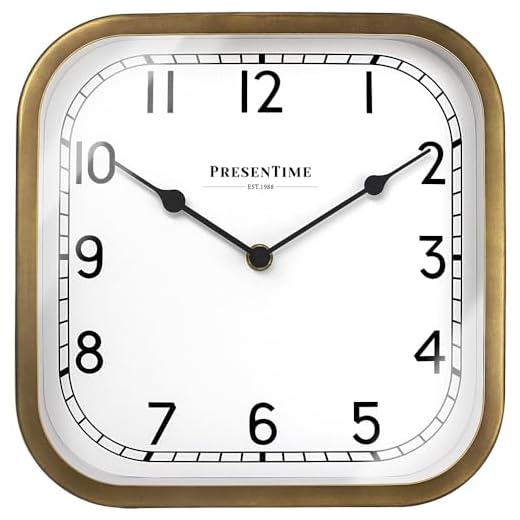 Presentime & Co 10" Anton Vintage Square Clock, Silent No Ticking, Wall & Mantel 2 in 1 Clock, Desk and Shelf Clock, Tabletop Décor, Antique Hamilton Gold