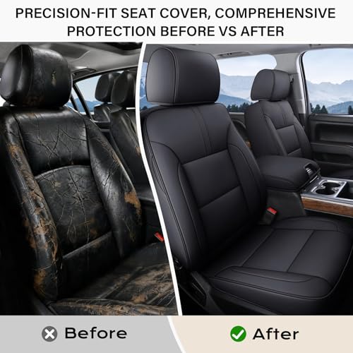 Image of Coverado Chevy Silverado Seat Covers, Faux Leather Seat Covers Fit for Chevy Silverado GMC Sierra 2007-2025 1500, 2015-2025 2500HD 3500HD Crew Double Extended Cab (Front, Black)
