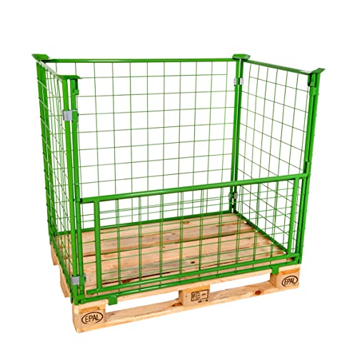 Abrollwerk Gitteraufsatzrahmen 1200x800x800 mm grün lackiert für Euro-Paletten – klappbare Gitterbox mit 800 mm Nutzhöhe für DIN-Paletten – praktisch für Industrie & Garten & Brennholz