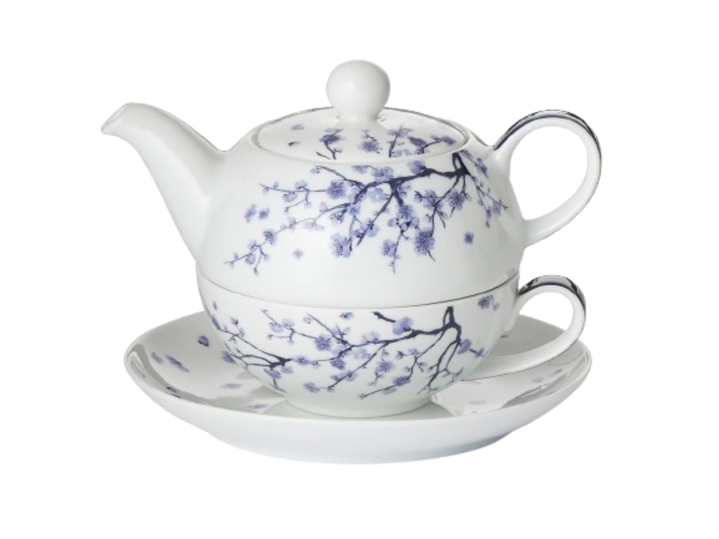 Teemando® Tea-for-one Set "Yama" aus Porzellan, 4-teilig, Kanne 0,4 l, Tasse 0,2 l, Kirschblüten-Motiv, + 2 X Becher "Yama" Porzellan 0,5 l H 13,4 cm, Ø 9,3 cm von Cha Cult