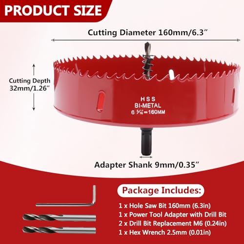 Image of 6.3 Inches /160mm Bi-Metal Hole Saw with Pilot Bit & Arbor