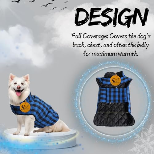 Image of Sage Square Winter Coloured Dog Coat - All-Weather Protection, Windproof, Waterproof Cozy Fleece Lining, Adjustable Straps, Durable Construction, Stylish, Comfortable, Jacket (Blue & Black, Large)