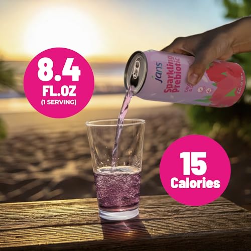 Image of Jans Sparkling Prebiotic Soda Beverage - Dragonfruit & Raspberry 8.4 Fl Oz (24-Pack) - Low Calorie, NO Added Sugar, Non-GMO Sparkling Fruit Beverage, Gut Health Support