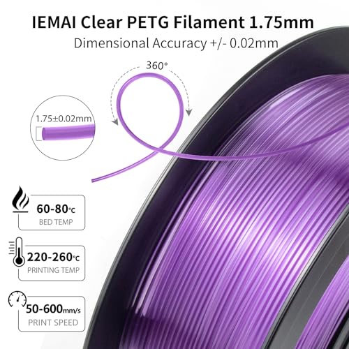 Image of IEMAI Clear PETG Filament 1.75mm Lilac Purple 1kg, Glossy Transparent Finish 3D Printer Filament Up to 600mm /s High-Speed Printing for Lampshades, Home Decor & DIY Models