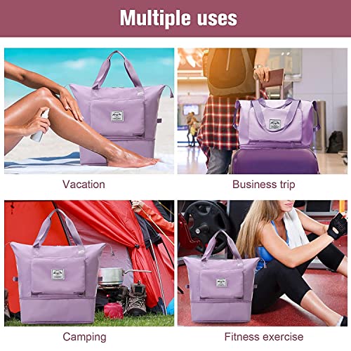 Salepush Foldable Travel Duffel Bag Folding Lightweight Carry Luggage Bag, Dipper Bag, Toiletry Kit Bag Waterproof Travel Bag for Travelling Luggage Bag Shopping Bag for Women & Men (Purple) 8 51P0oe2TrdL