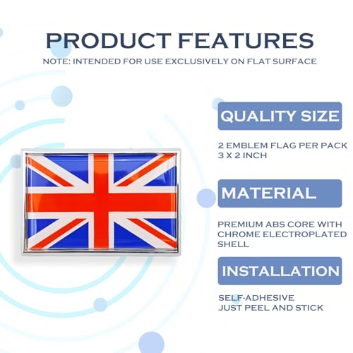 Image of British United Kingdom UK Flag Sticker Emblem Union Jack Decal Car Chrome Flags, 2 Pack, 3 x 2 inches